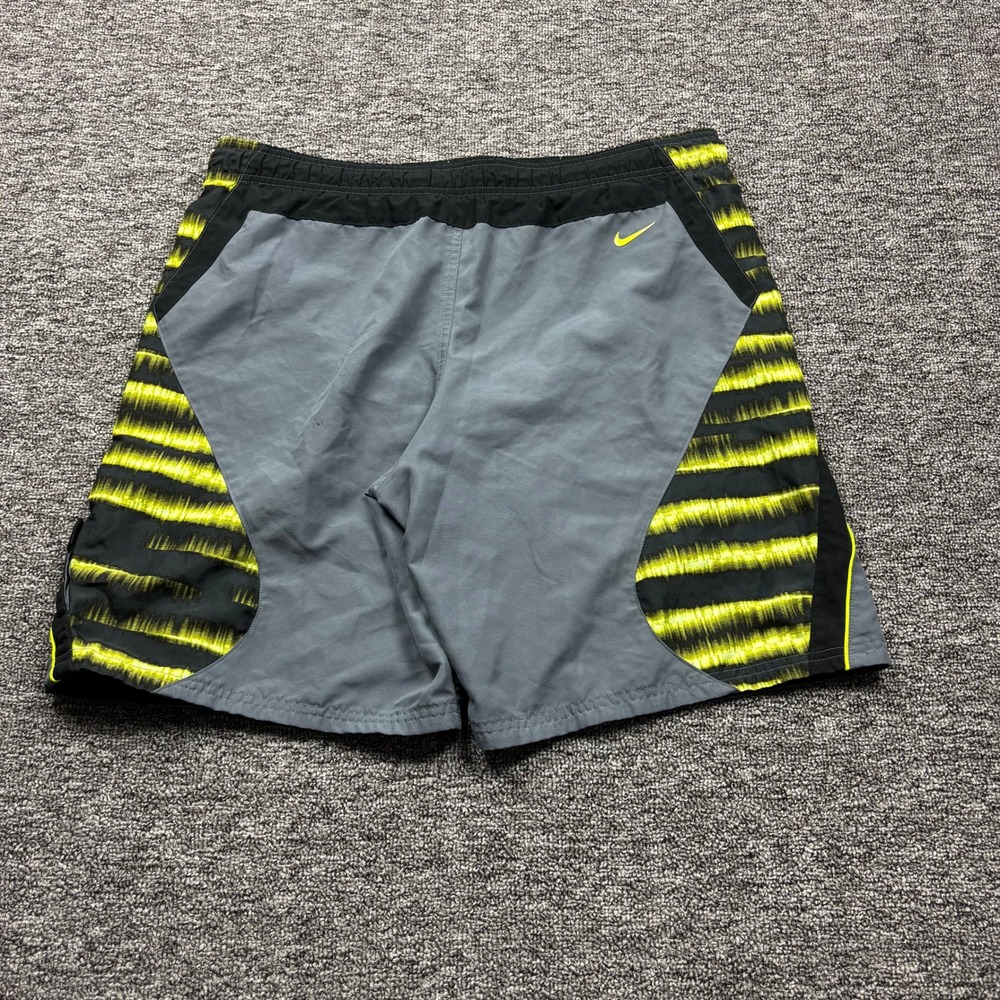 Y2K 2000s Nike Baggy Board Shorts Grey/Neon Yellow Size Large - Picture 2 of 7